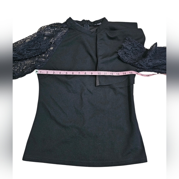 Shein Black Lace Sleeve Ruffle Shoulder Top Women’s Medium Blouse Victorian Goth - Picture 5 of 7